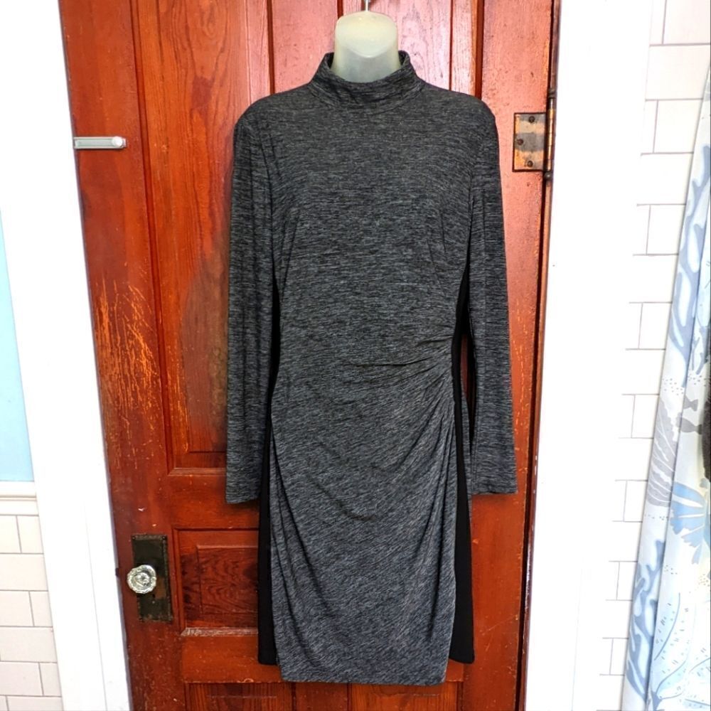 Chaps Charcoal Heather Grey Black Mock Turtleneck Dress Sz 10